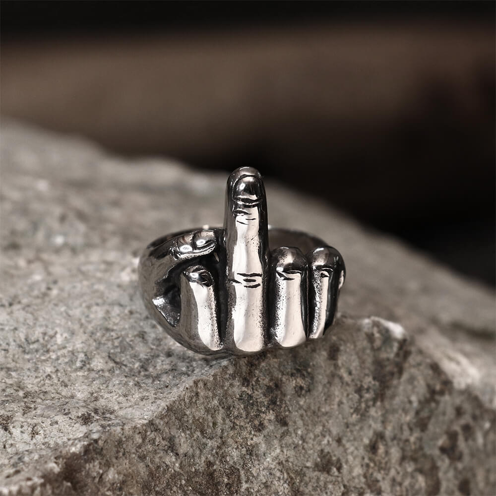 Soccer Middle Finger Stainless Steel Ring