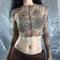 Spider Web Printed See Through Crop Top