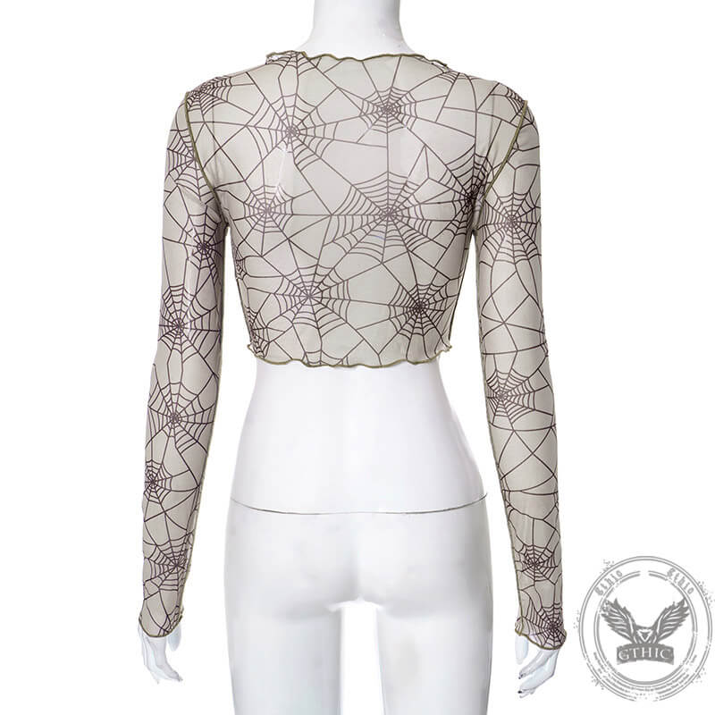 Spider Web Printed See Through Crop Top