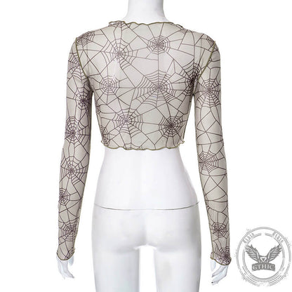 Spider Web Printed See Through Crop Top