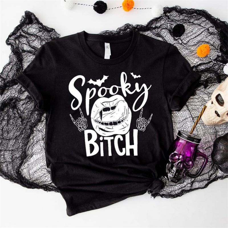 Spooky Bitch Round Neck Short Sleeve T-shirt