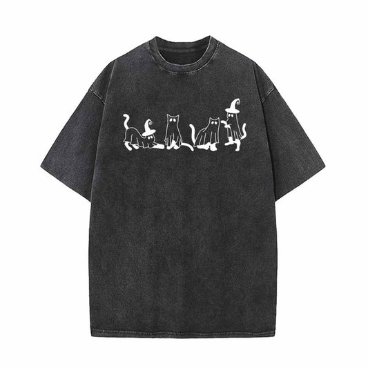 Spooky Ghost Cat Vintage Washed T-shirt