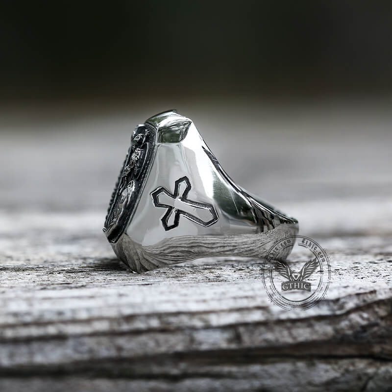 St Christopher Protect Us Stainless Steel Ring