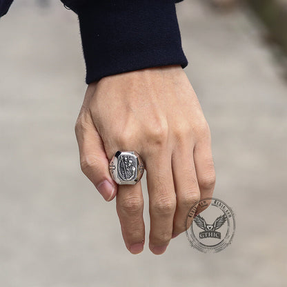 St Christopher Protect Us Stainless Steel Ring
