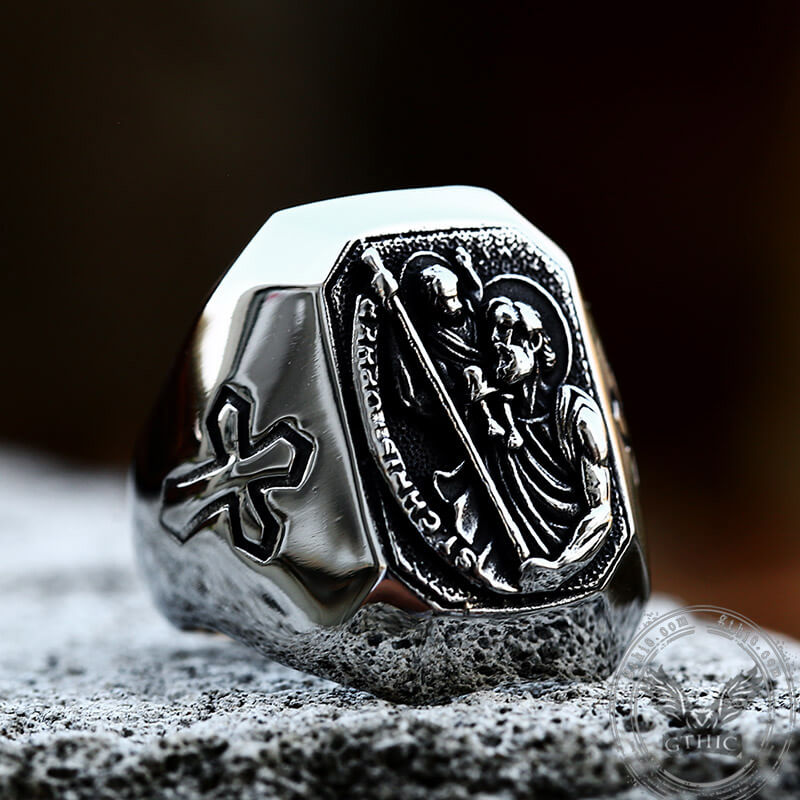 St Christopher Protect Us Stainless Steel Ring