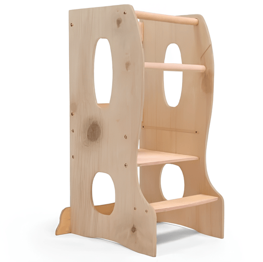 Stable Montessori Learning Tower: Wooden Growing Chair - Beige