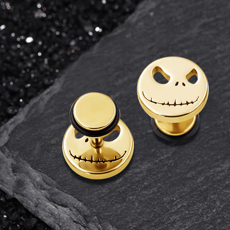 Stitched Smile Skull Stainless Steel Stud Earrings