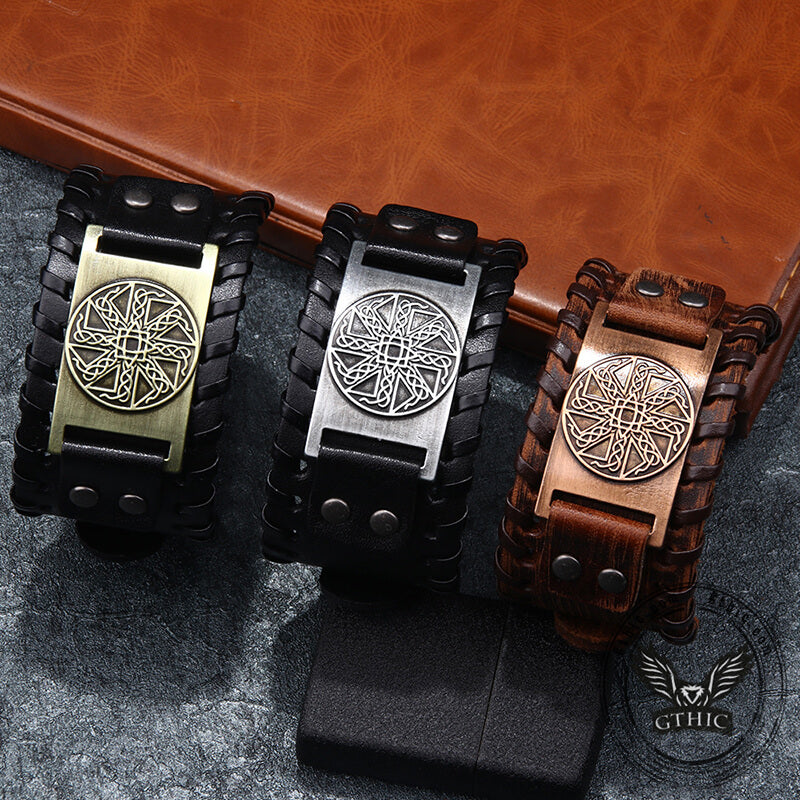 Sun Wheel Knot Amulet Leather Wristband Bracelet