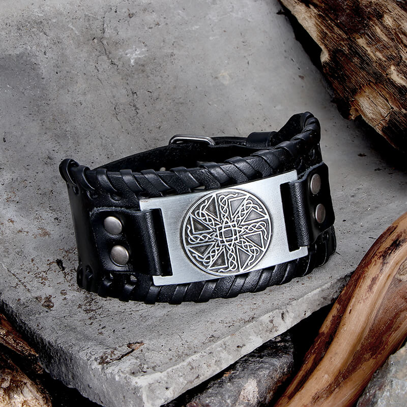 Sun Wheel Knot Amulet Leather Wristband Bracelet