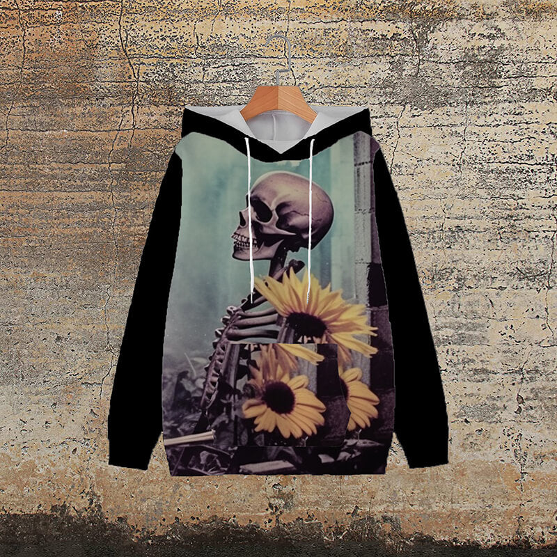 Sunflower Skull Polyester Gothic Hoodie