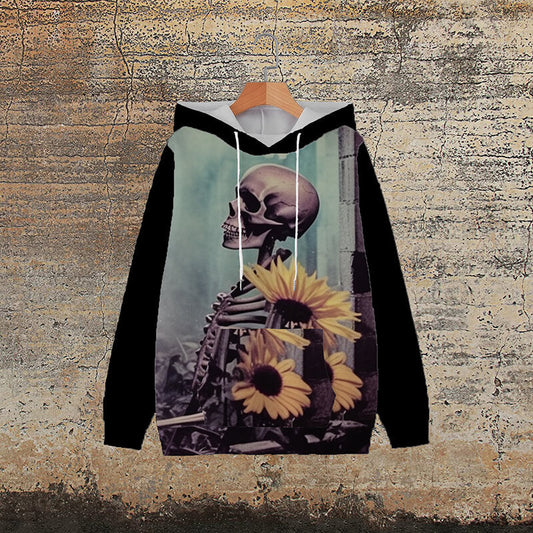 Sunflower Skull Polyester Gothic Hoodie