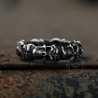 Surrounded Stainless Steel Skull Ring