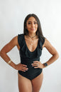 Lace Up Ruffle Neck One Piece Breastfeeding Swimsuit
