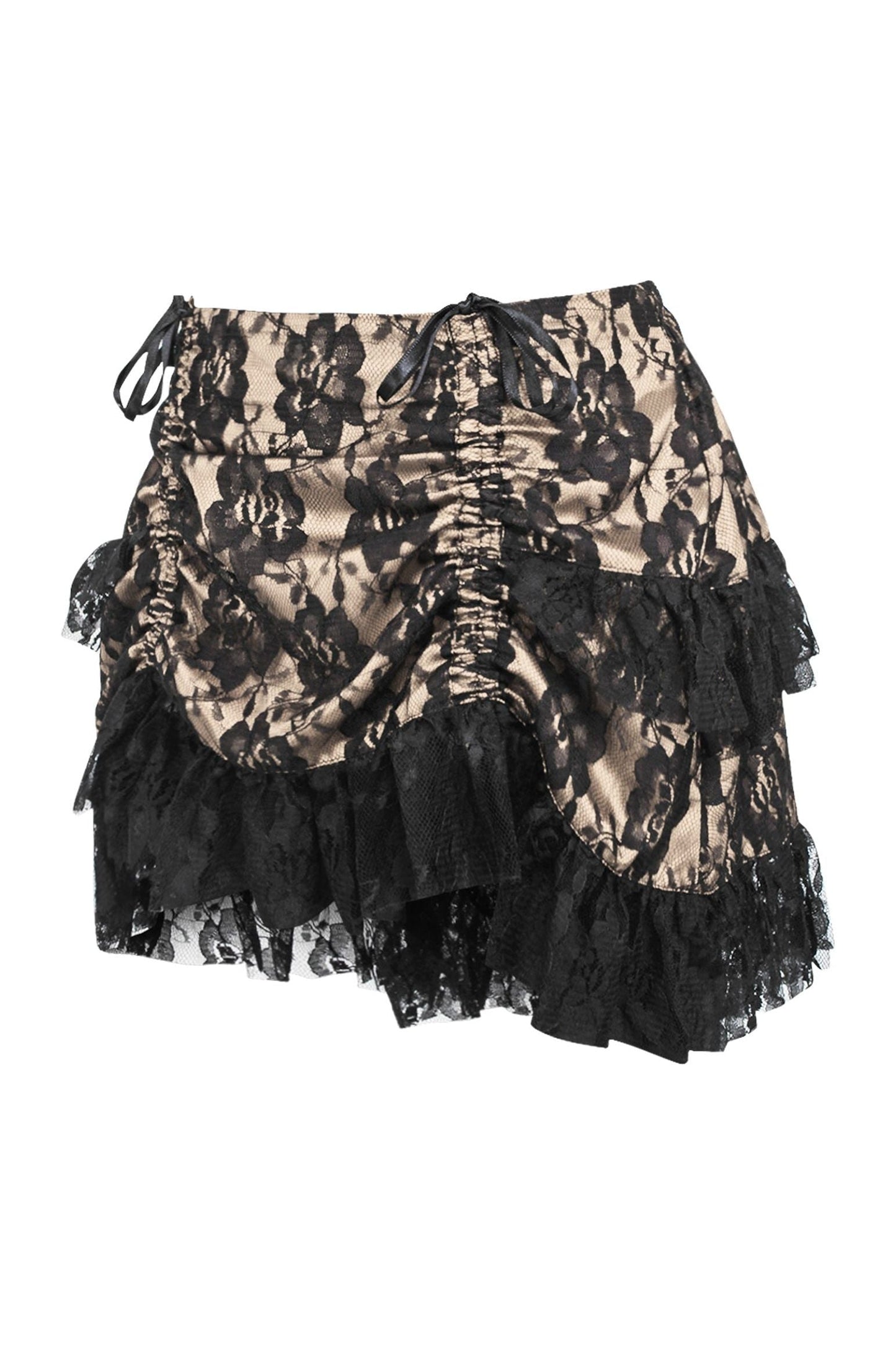 Tan/Black Lace Ruched Bustle Skirt