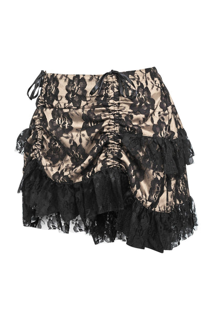 Tan/Black Lace Ruched Bustle Skirt