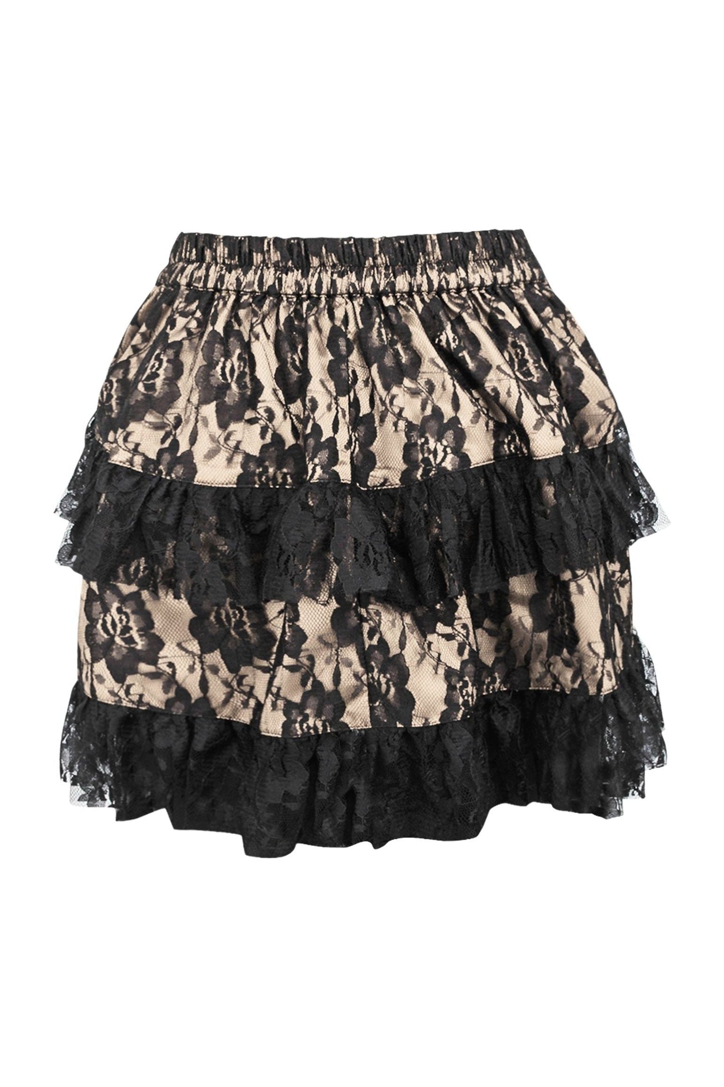 Tan/Black Lace Ruched Bustle Skirt