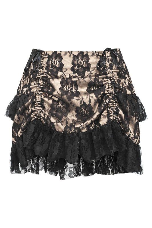 Tan/Black Lace Ruched Bustle Skirt