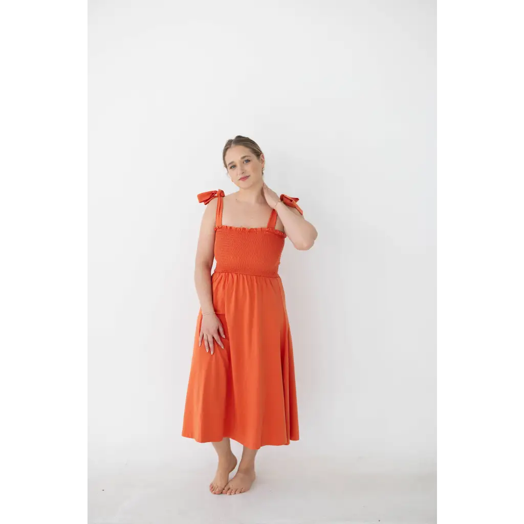 The Day Dress with Tied Straps and Smocked Bodice