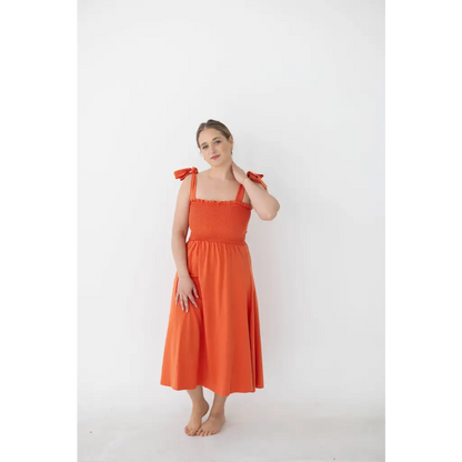 The Day Dress with Tied Straps and Smocked Bodice