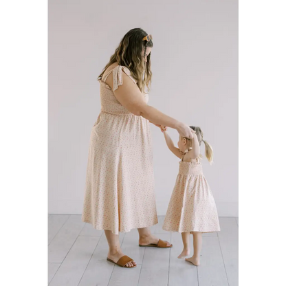 Day Dress with Shoulder Ties and Smocked Bodice
