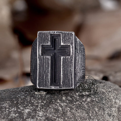 The Gate of Heaven Stainless Steel Cross Ring
