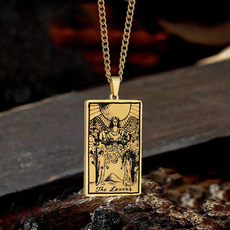 The Lovers Tarot Card Stainless Steel Necklace