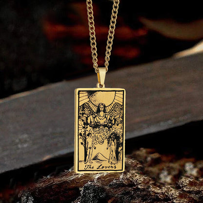 The Lovers Tarot Card Stainless Steel Necklace