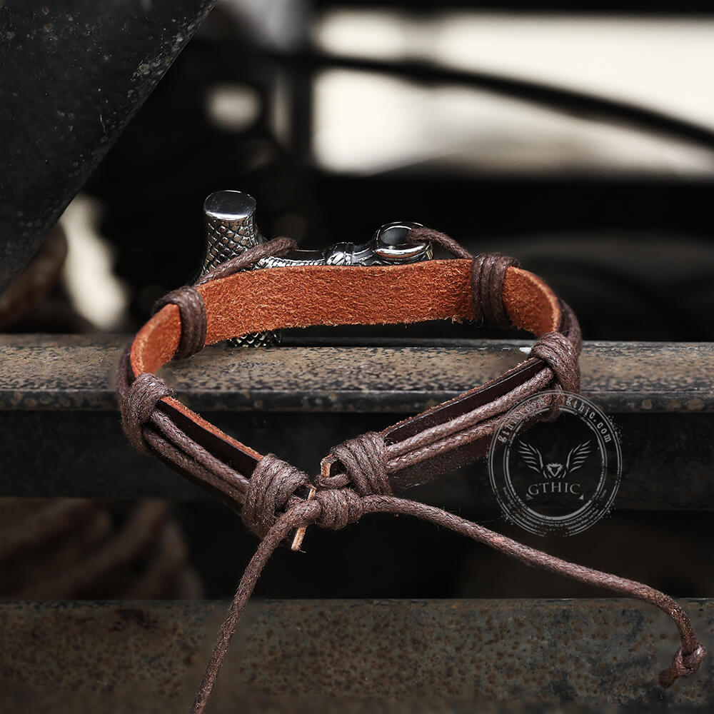 Thor’s Hammer Stainless Steel Leather Viking Bracelet