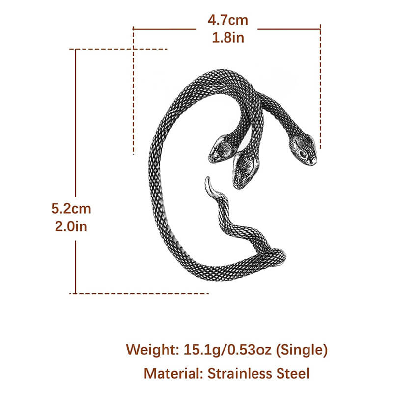 Three-Headed Snake Stainless Steel Ear Cuff Earrings