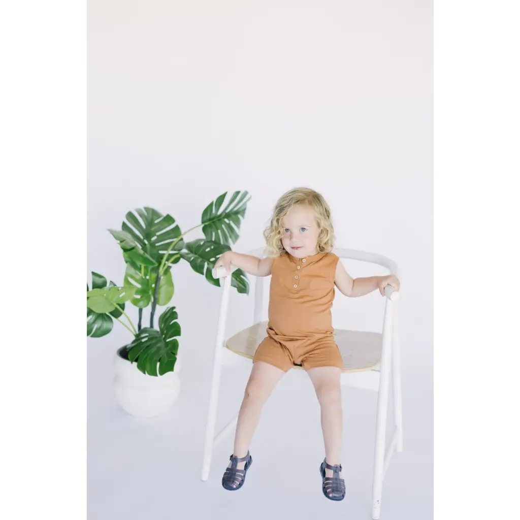 Henley Shorty Romper in Soft Organic Cotton