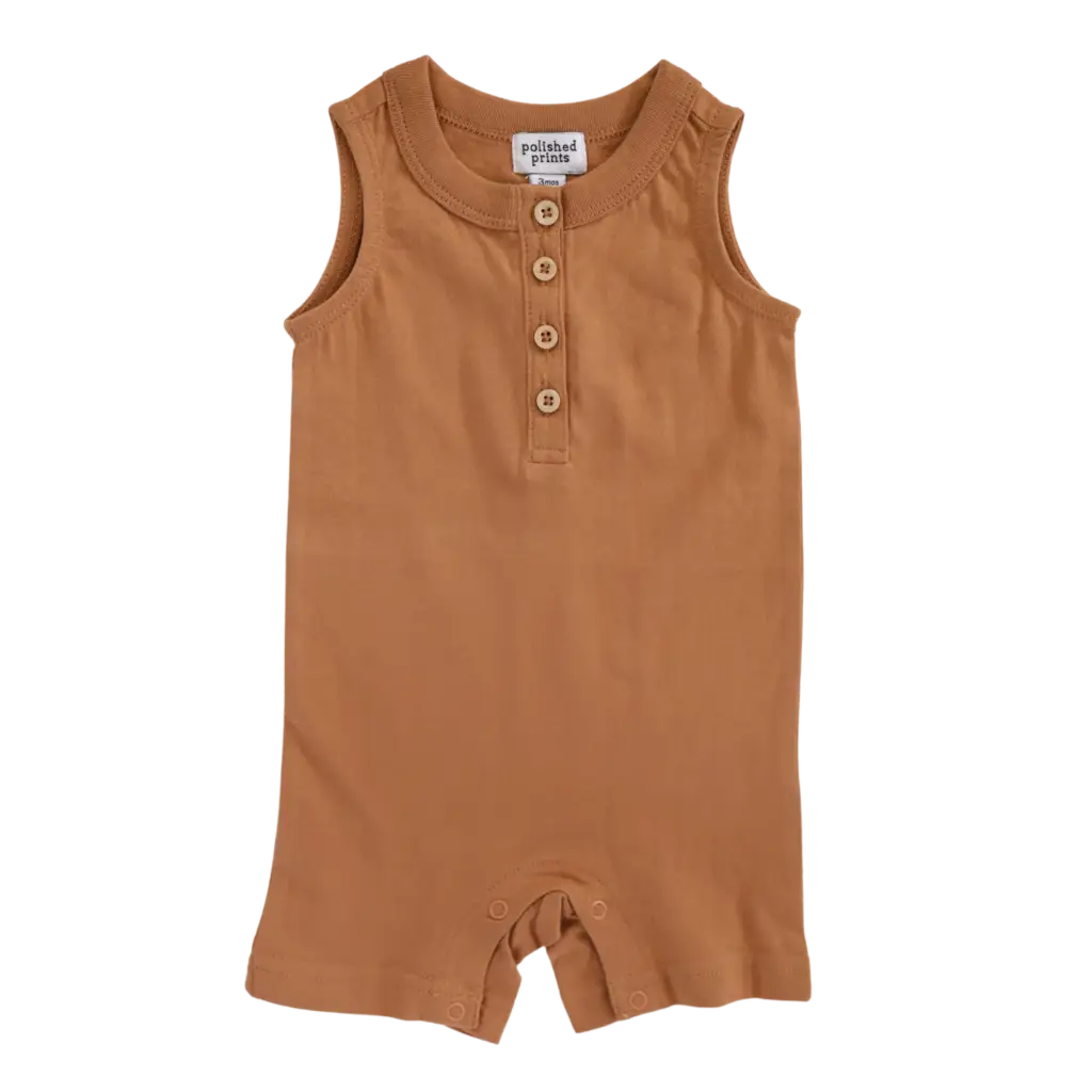 Henley Shorty Romper in Soft Organic Cotton