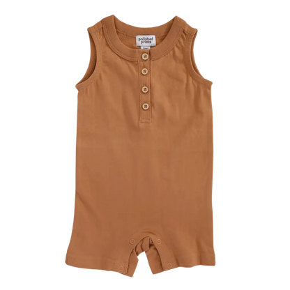 Henley Shorty Romper in Soft Organic Cotton