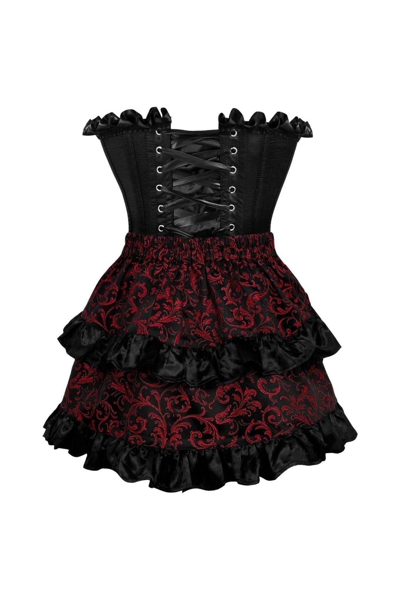 Top Drawer 2 PC Black Satin Steel Boned Burlesque Corset & Gold Brocade Skirt Set