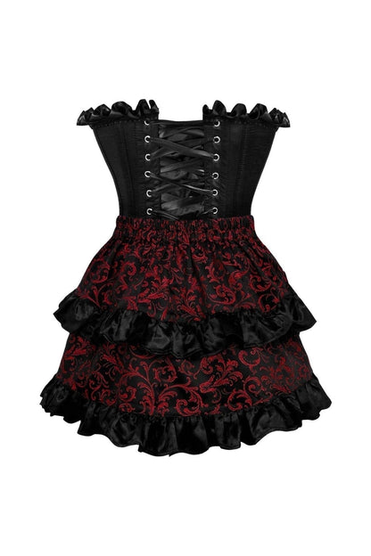 Top Drawer 2 PC Black Satin Steel Boned Burlesque Corset & Gold Brocade Skirt Set