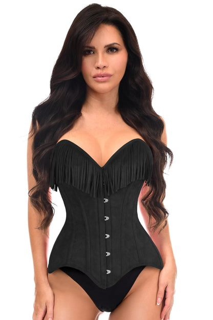Top Drawer Black Suede Steel Boned Overbust Corset w/Fringe