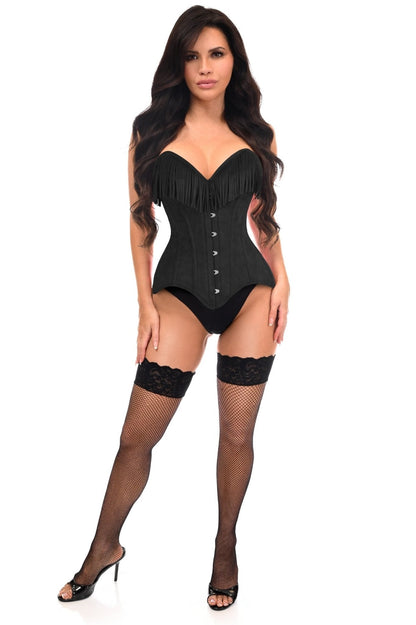 Top Drawer Black Suede Steel Boned Overbust Corset w/Fringe