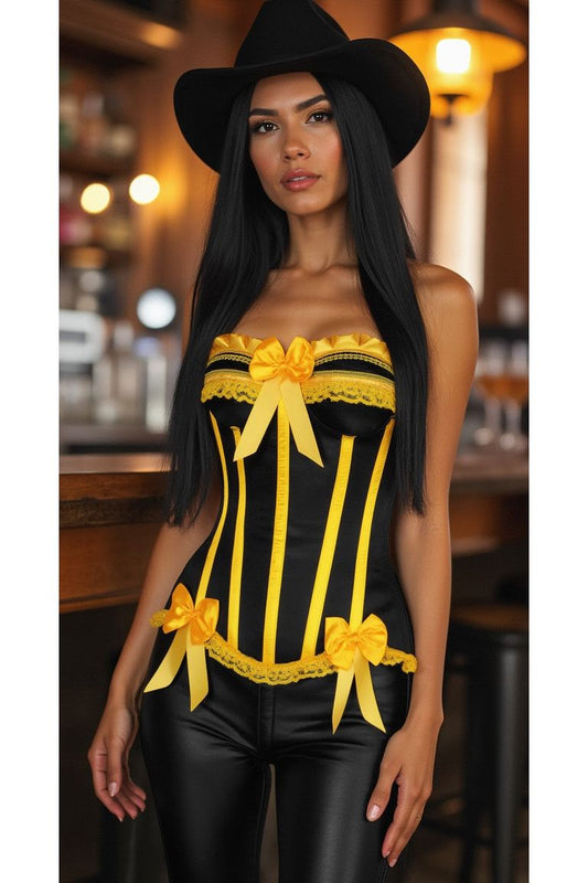 Top Drawer Black/Yellow Satin Steel Boned Burlesque Corset