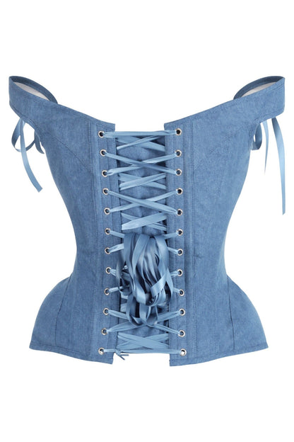 Top Drawer Blue Denim Steel Boned Corset w/Straps