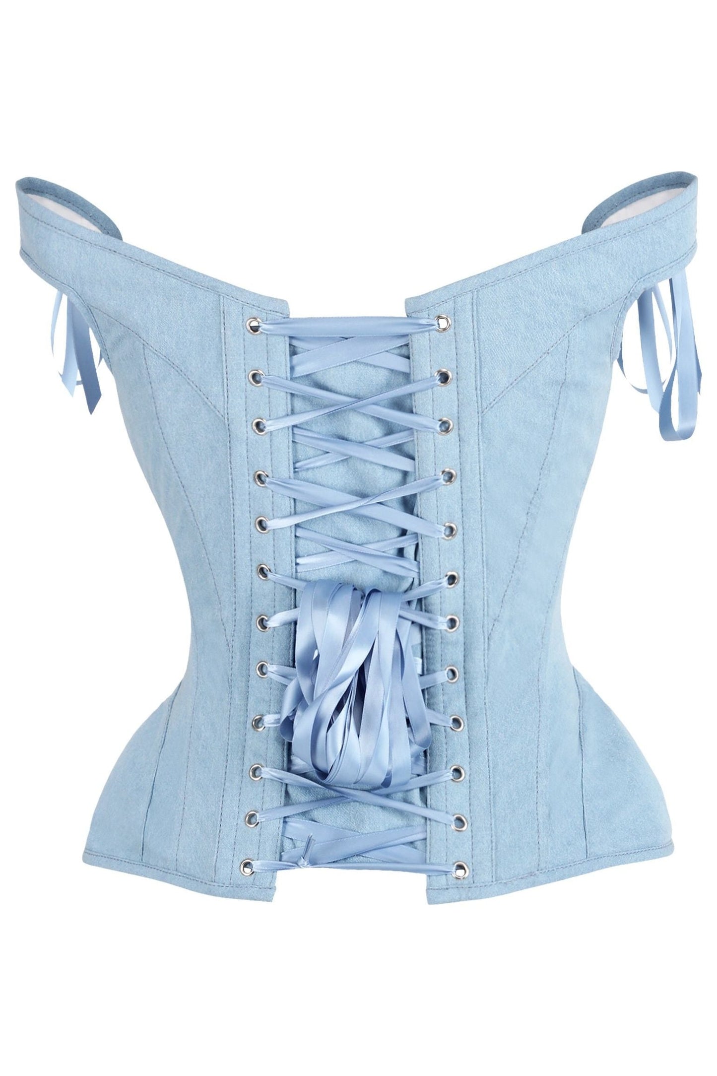 Top Drawer Light Blue Denim Steel Boned Corset w/Straps