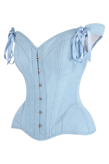 Top Drawer Light Blue Denim Steel Boned Corset w/Straps