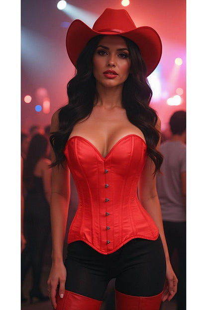 Top Drawer Red Satin Steel Boned Overbust Corset