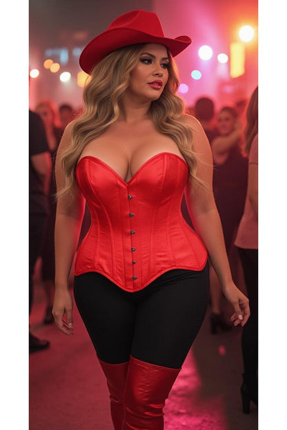 Top Drawer Red Satin Steel Boned Overbust Corset
