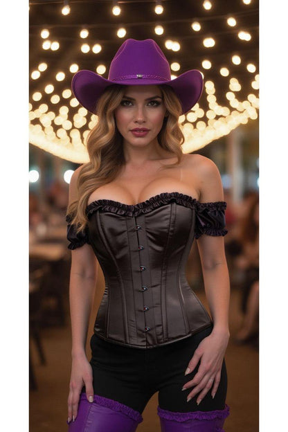 Top Drawer Steel Boned Black Satin Overbust Corset w/Sleeves