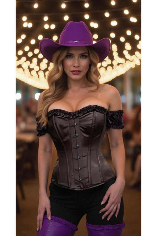 Top Drawer Steel Boned Black Satin Overbust Corset w/Sleeves