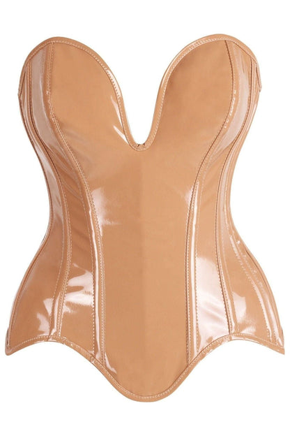 Top Drawer Steel Boned Caramel Patent Plunge Neckline Overbust Corset