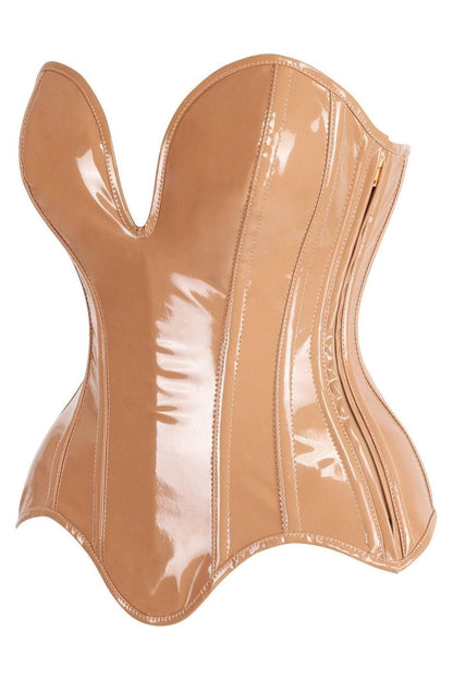 Top Drawer Steel Boned Caramel Patent Plunge Neckline Overbust Corset