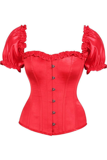 Top Drawer Steel Boned Red Satin Overbust Corset w/Sleeves