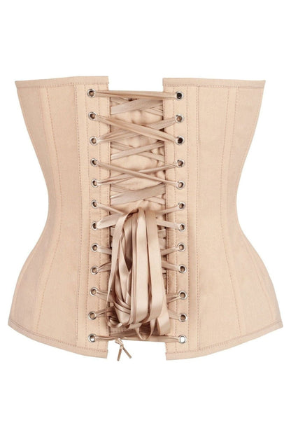 Top Drawer Tan Cotton Steel Boned Overbust Corset