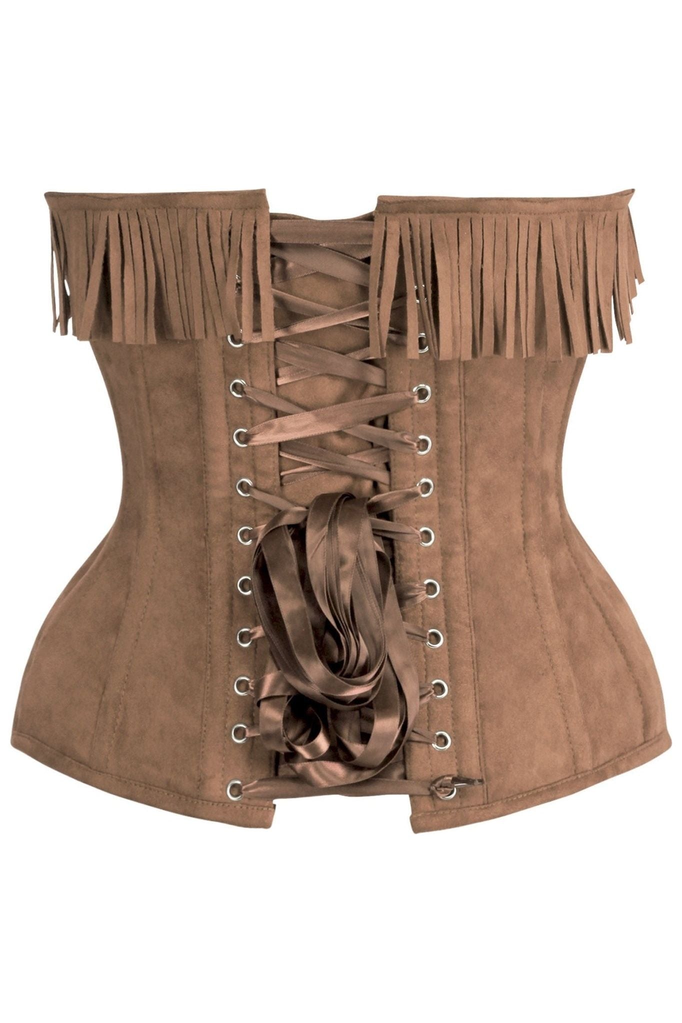Top Drawer Tan Suede Steel Boned Overbust Corset w/Fringe