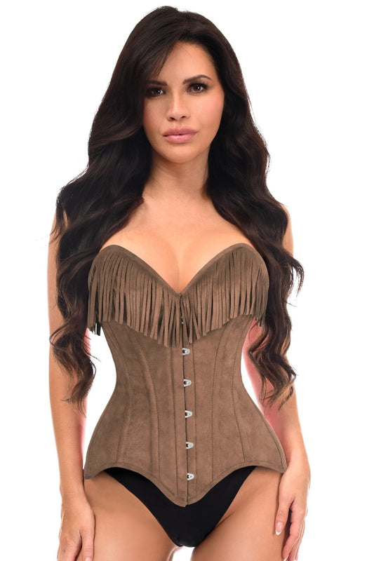 Top Drawer Tan Suede Steel Boned Overbust Corset w/Fringe